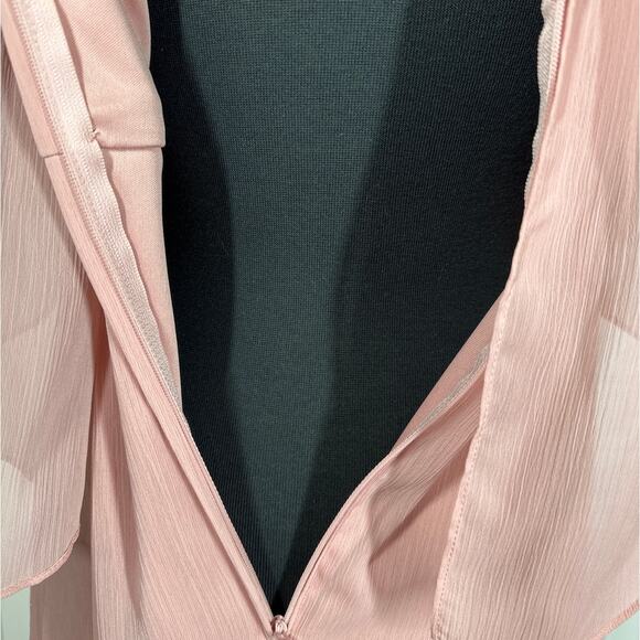 David's Bridal Long Flounced Halter Crinkle Chiffon Bridesmaid Gown Sedona Sz 6 - Picture 12 of 16